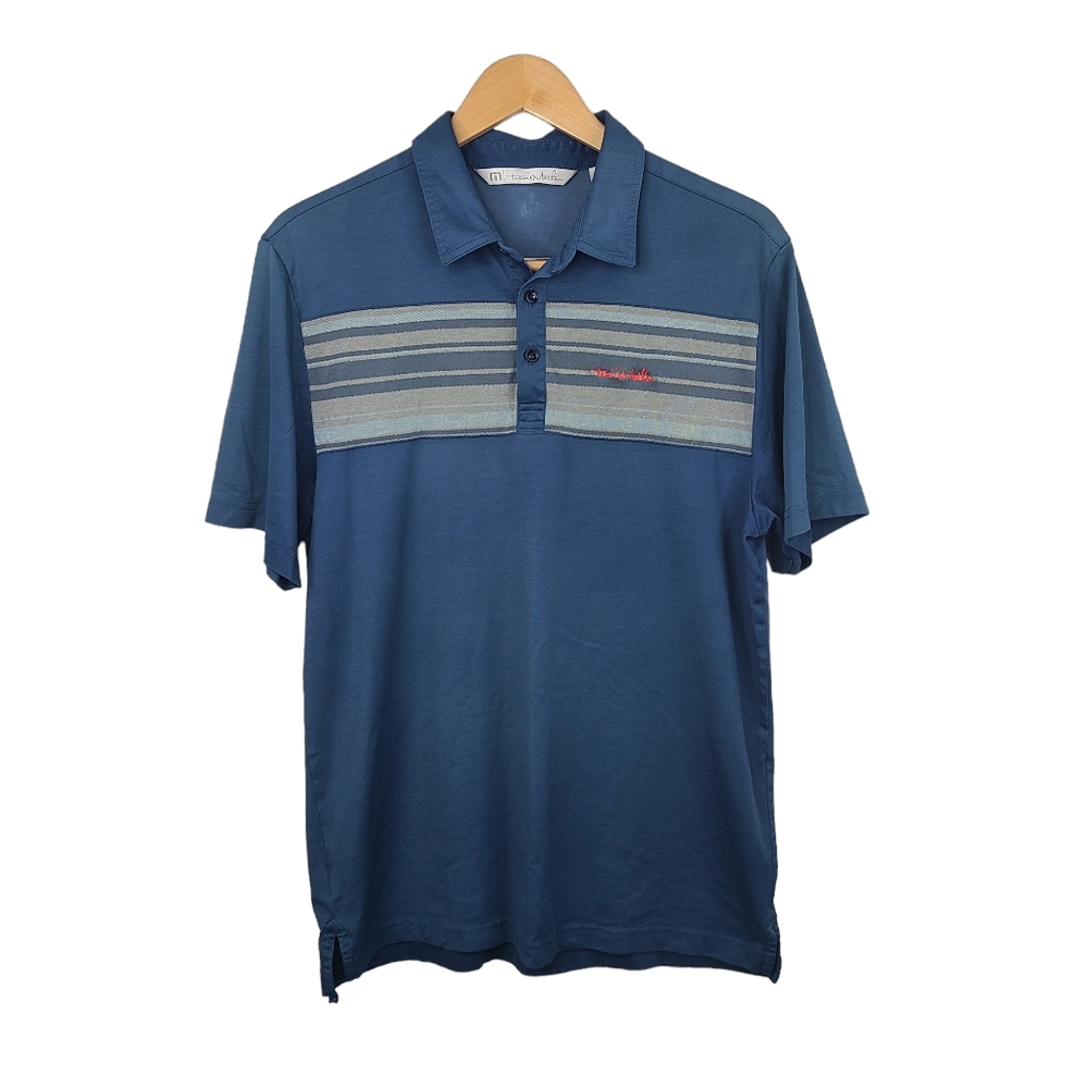 Travis Mathew blue striped details pima cotton blend polo shirt men's large